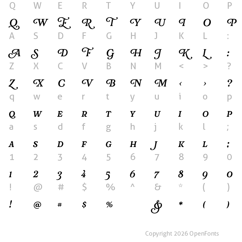 Character Map of Rafaella Bold