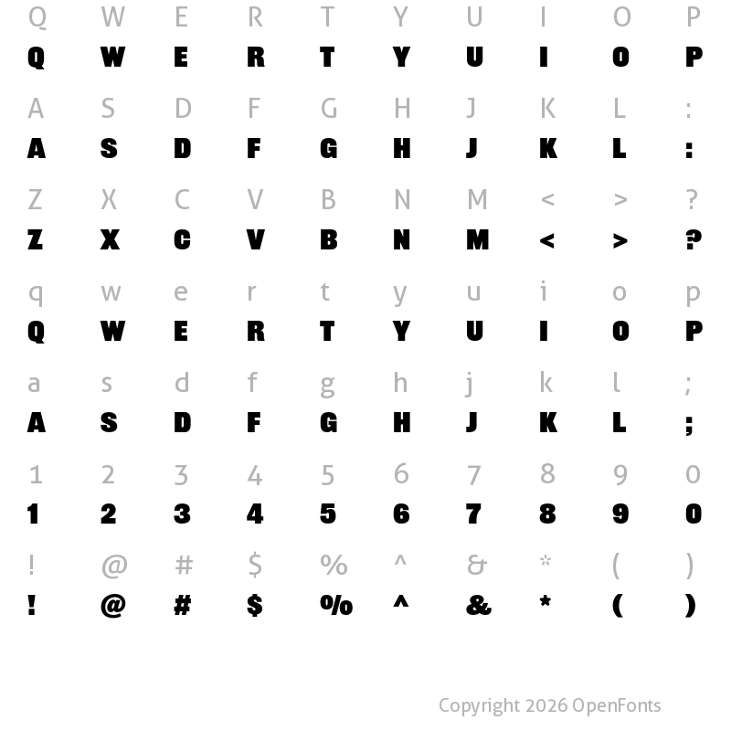 Character Map of Railroad Gothic ATF Heavy