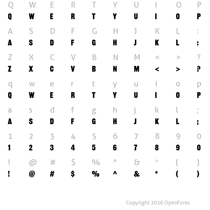 Character Map of Railroad Gothic ATF Medium