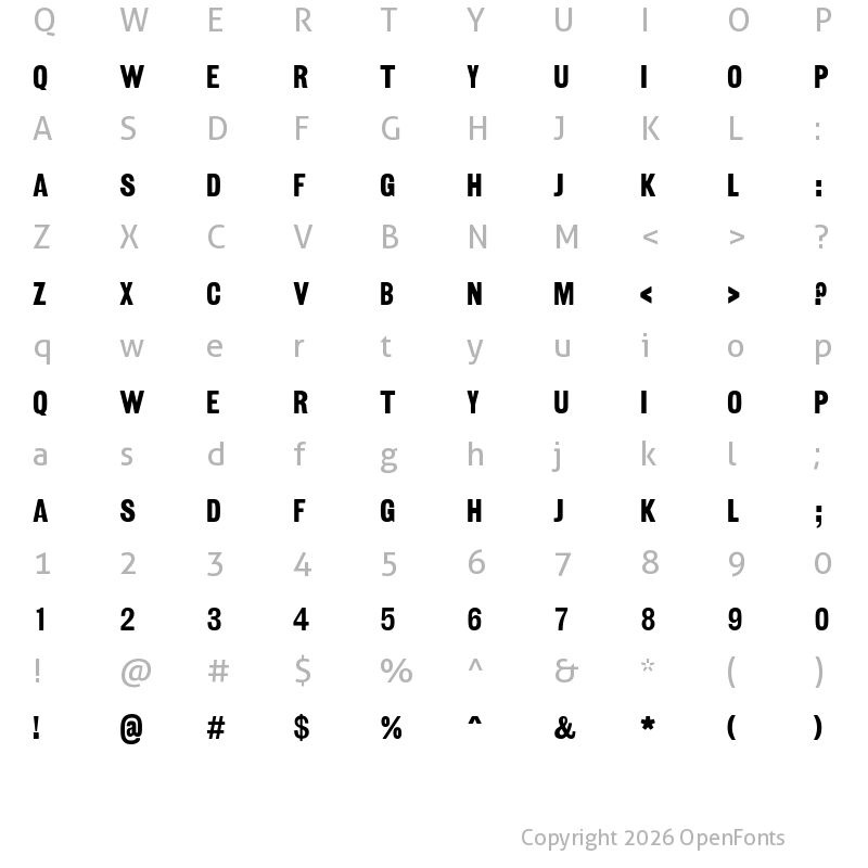 Character Map of Railroad Gothic CC Bold