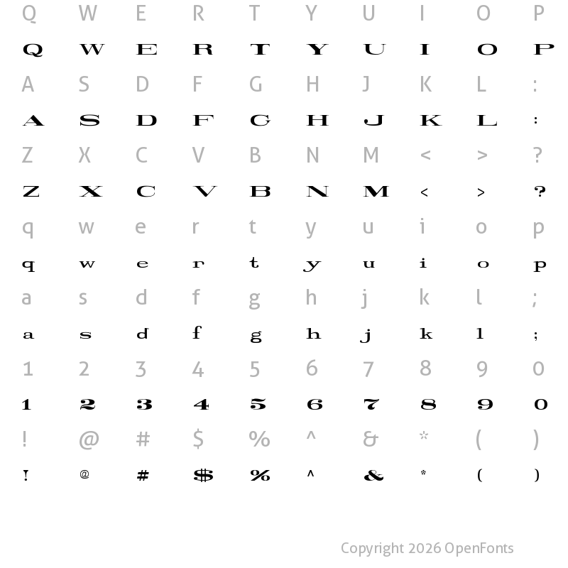 Character Map of Railroad Roman 1916 Normal Regular