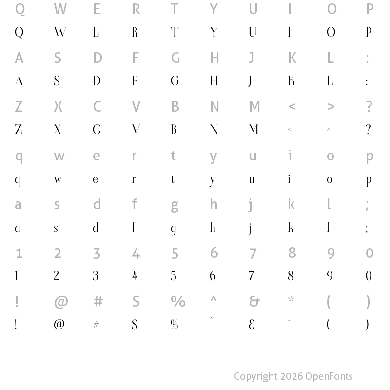 Character Map of Rakelyn Regular