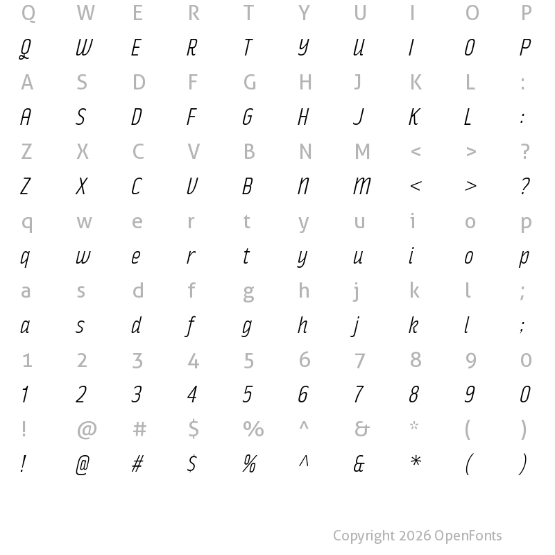 Character Map of Rakesly Light Italic