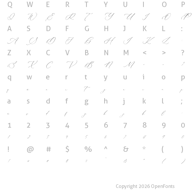 Character Map of Raligosh Mendophelia Script Italic