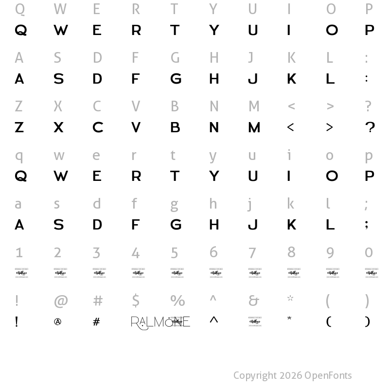 Character Map of Ralmone Personal Use Regular