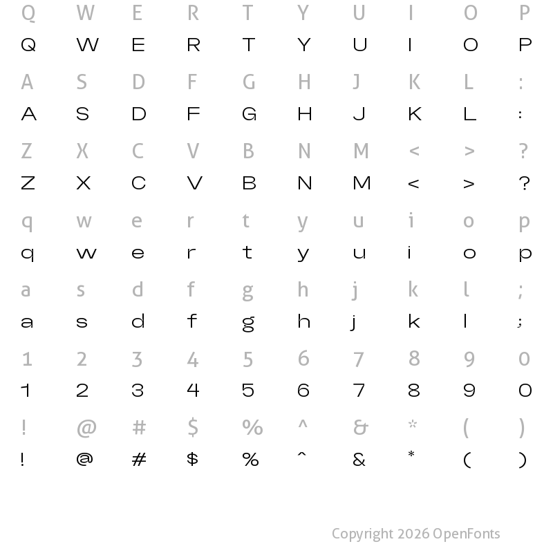 Character Map of Random Grotesque Spacious SpaciousRegular