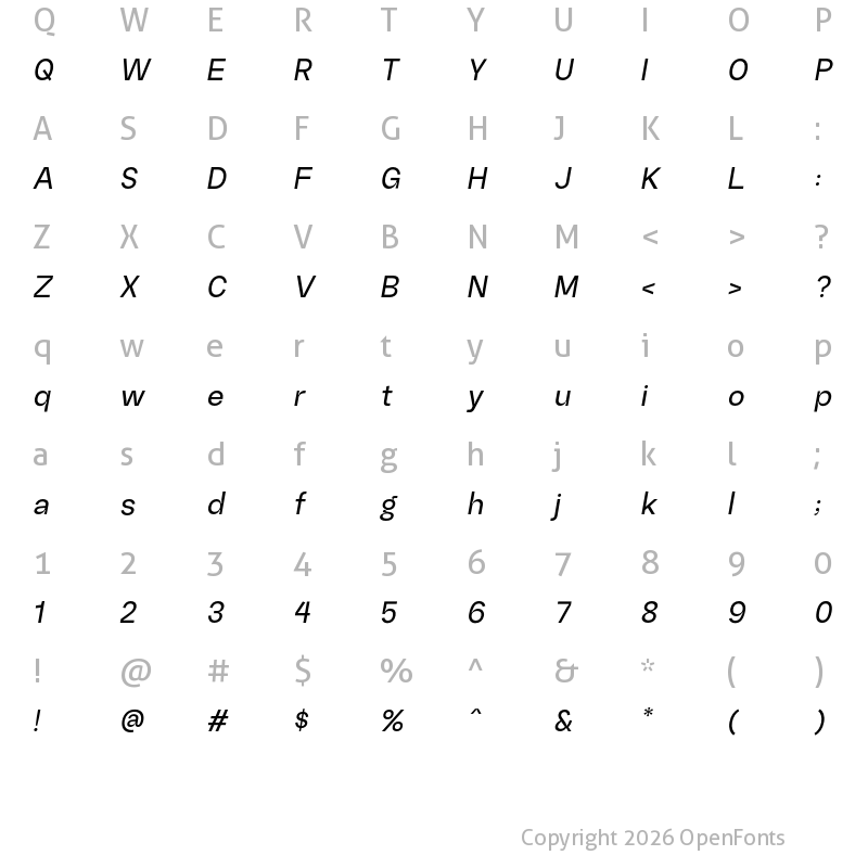Character Map of Random Grotesque Standard Medium StandardMediumIt