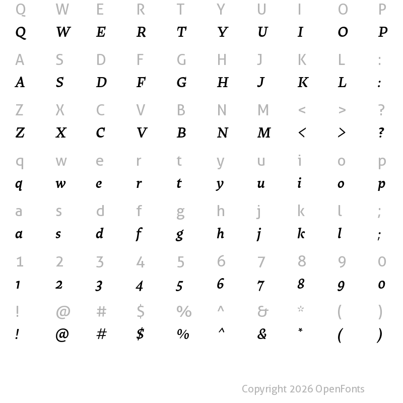 Character Map of Raritas SemiBold Italic