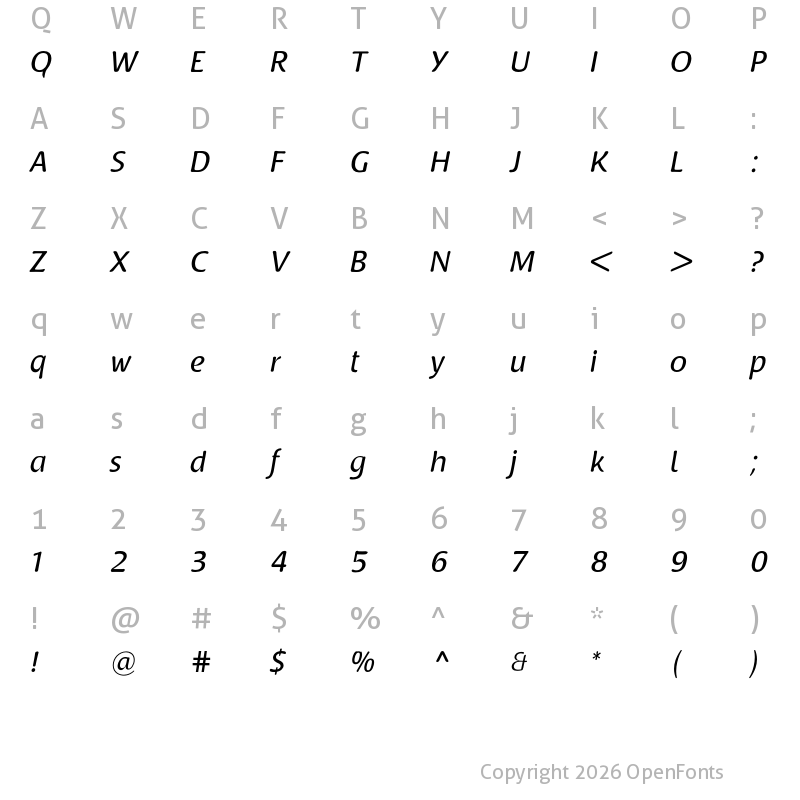 Character Map of Raspoutine Classic Italic