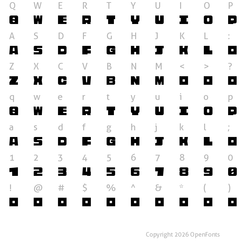 Character Map of Rasterquan Bold