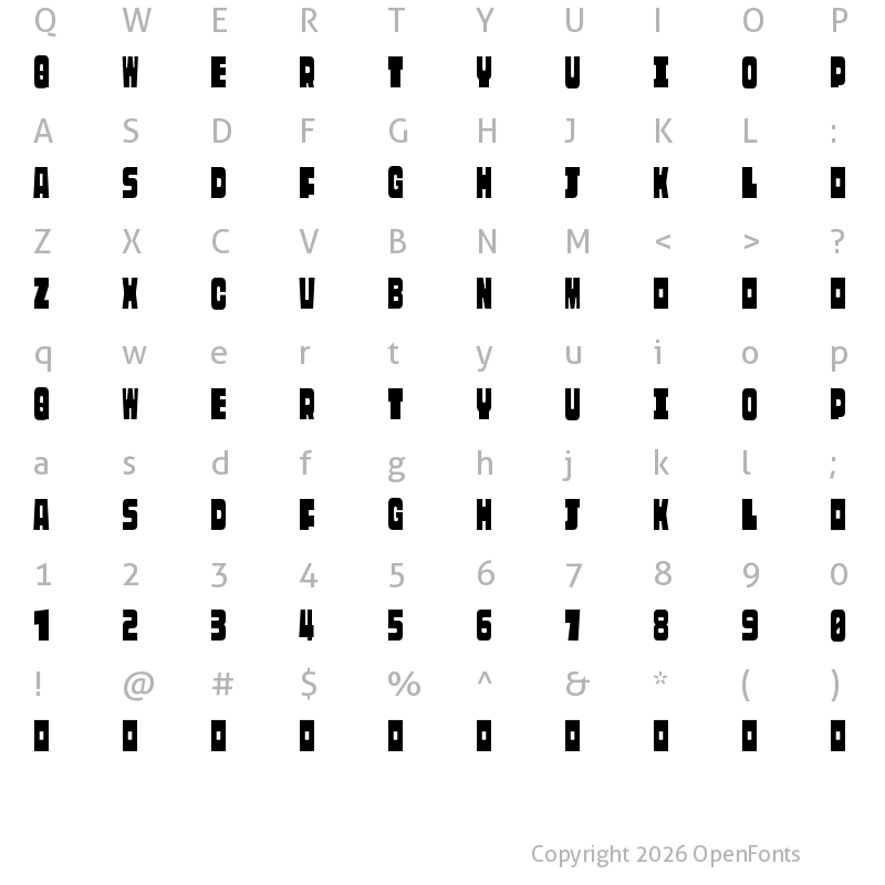 Character Map of Rasterquan Condensed Bold