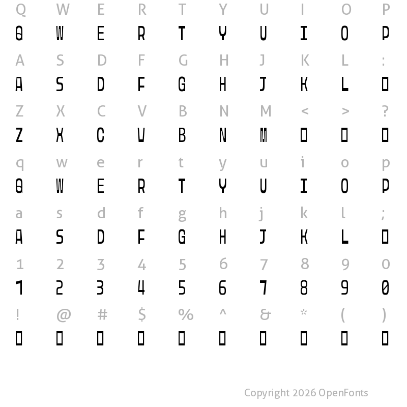 Character Map of Rasterquan Condensed Light