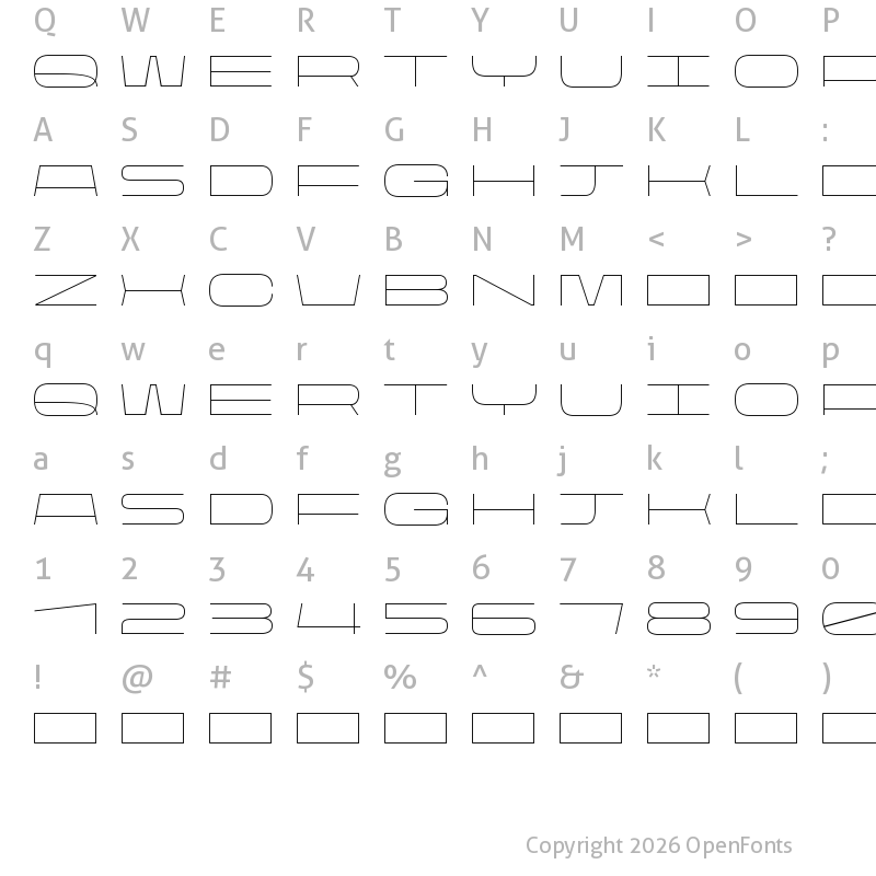 Character Map of Rasterquan Expanded Thin