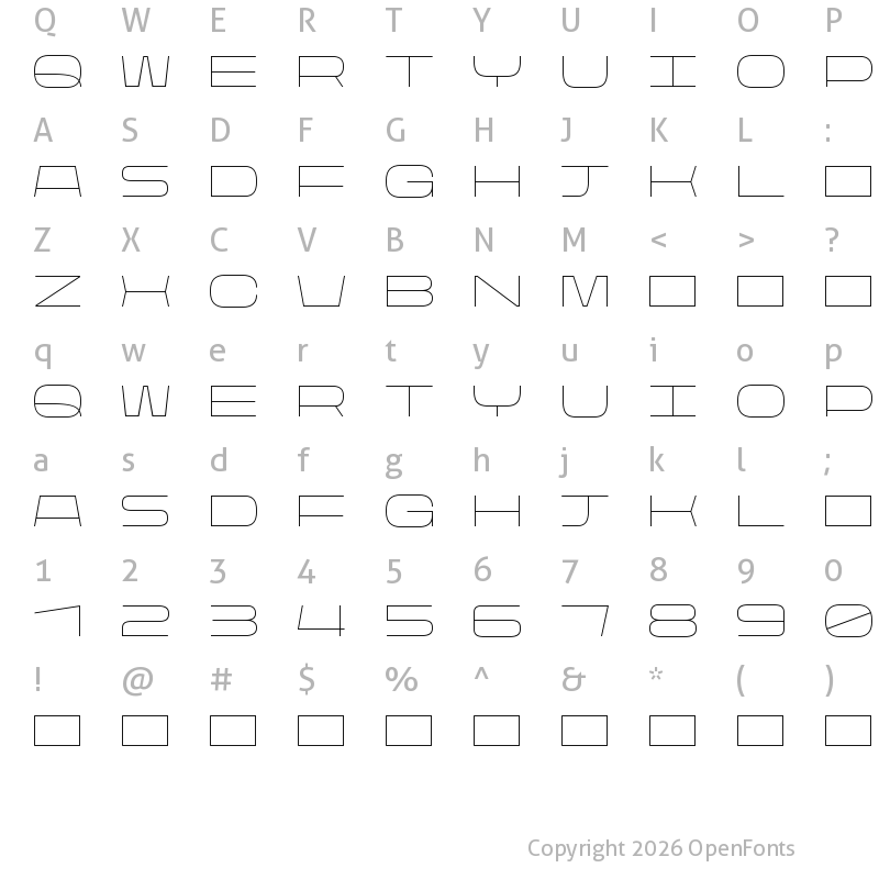 Character Map of Rasterquan Semi Expanded Thin