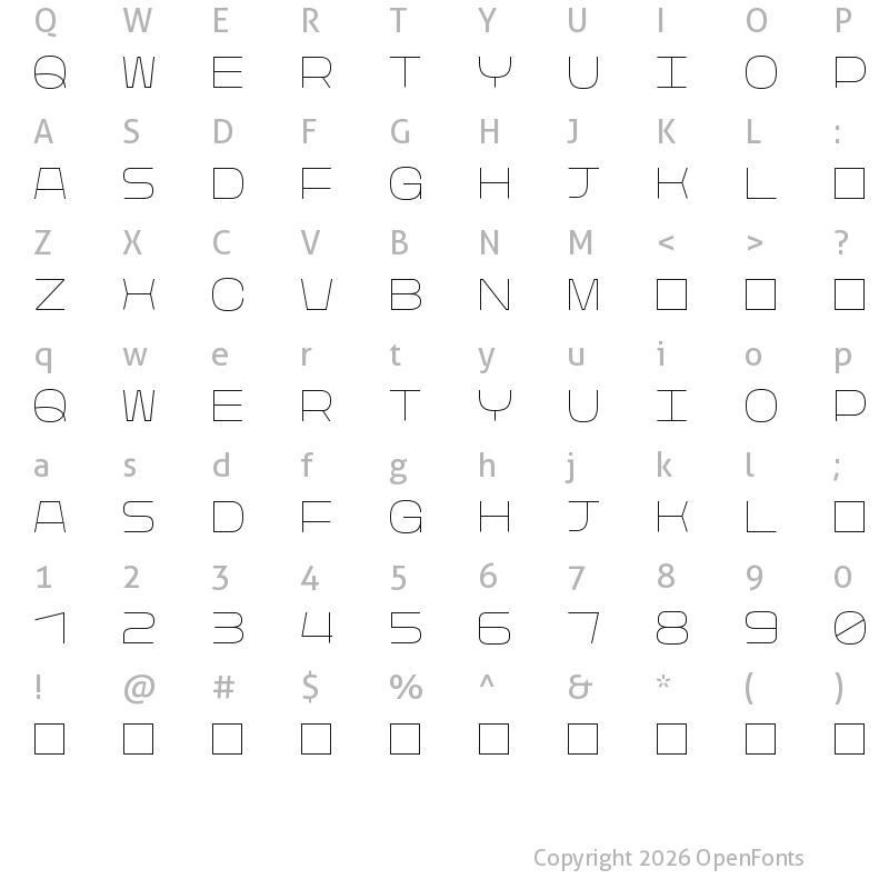 Character Map of Rasterquan Thin