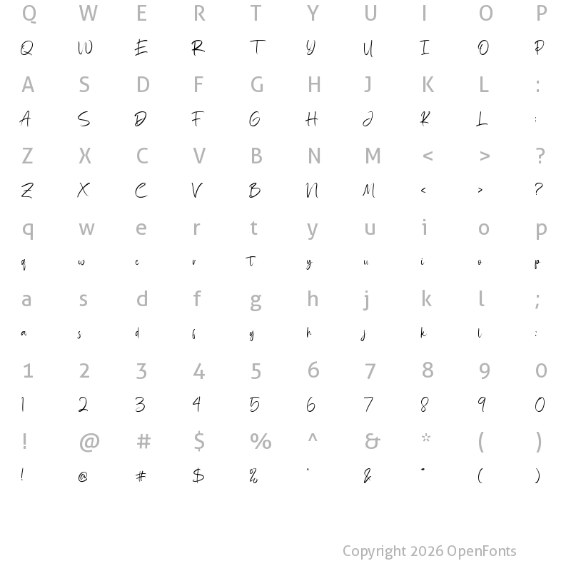 Character Map of Rattfiny Script Regular