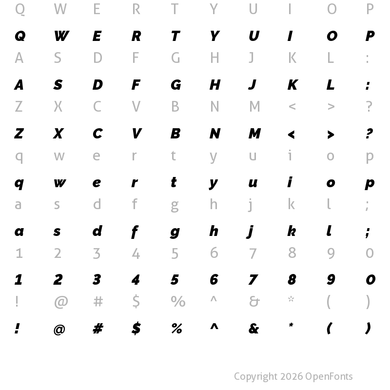 Character Map of Rawline Black Italic