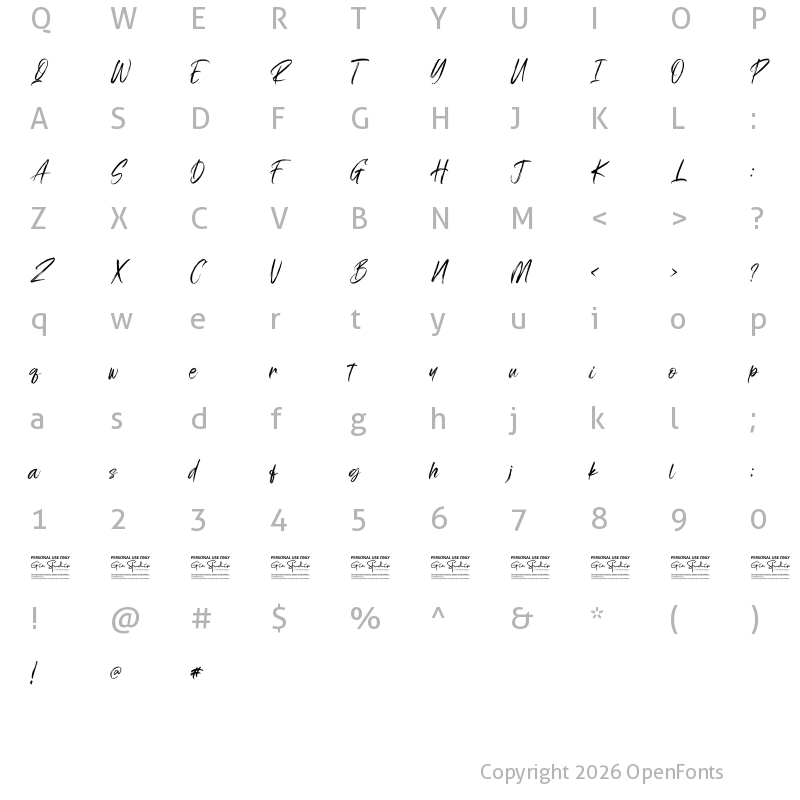 Character Map of Real Dreams Personal Use Regular
