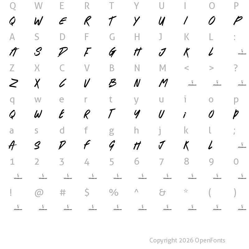 Character Map of Rebel Warriors Regular