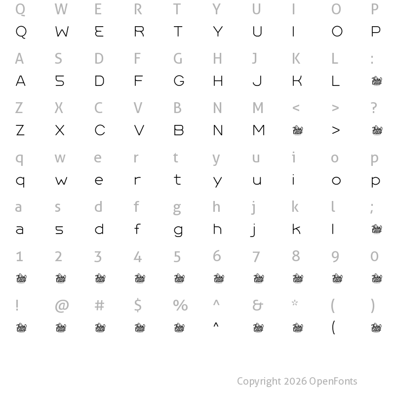 Character Map of REBOG Thin Personal Use