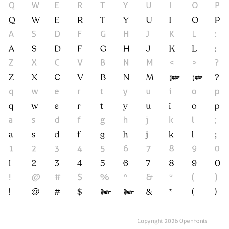 Character Map of Recoleta Regular DEMO