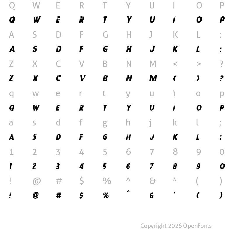 Character Map of Red Undead Condensed Italic Condensed Italic