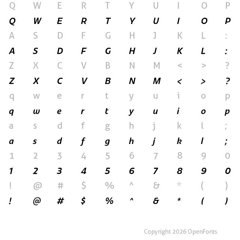 Character Map of Redonda Condensed Medium Italic