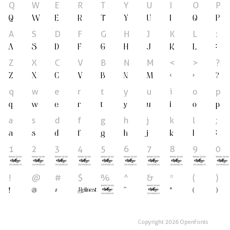 Character Map of Refinest Personal Ue Regular