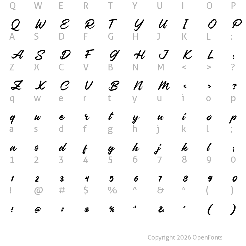 Character Map of Regan Script Regular