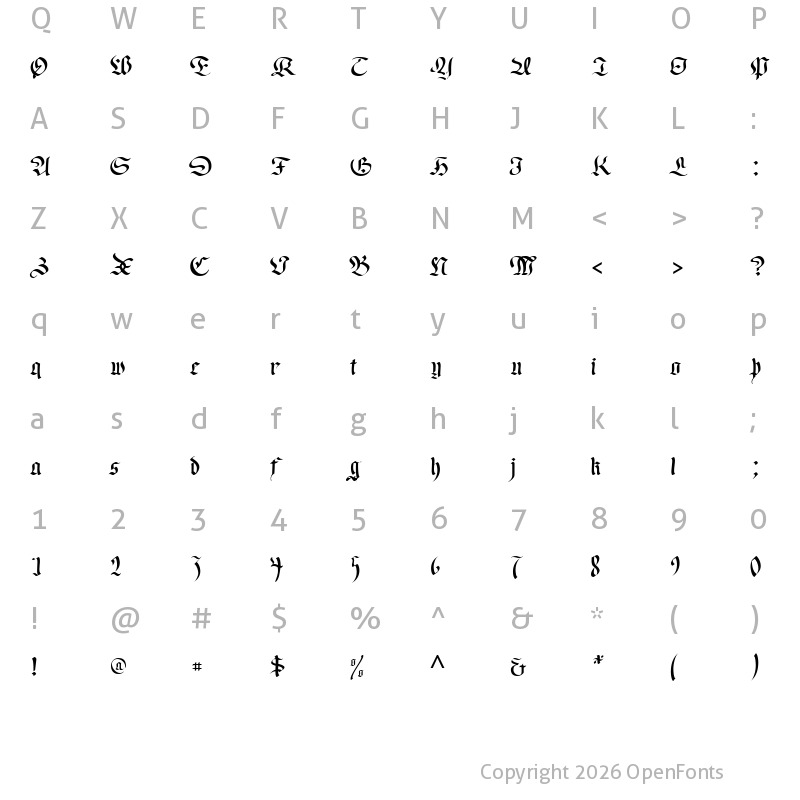 Character Map of Regent UNZ Regular