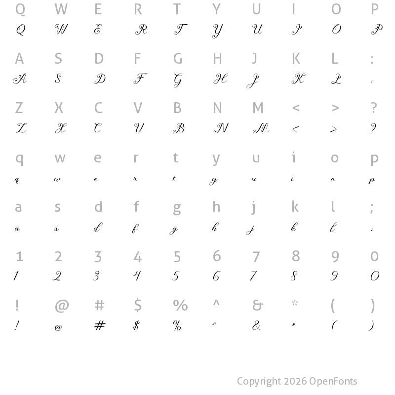Character Map of Regikal Script Regular