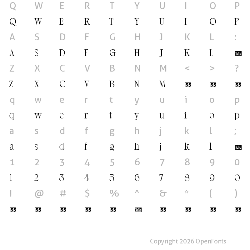 Character Map of Regista Grande Regular