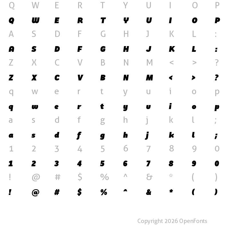 Character Map of Remora Sans W1 Ultra Italic