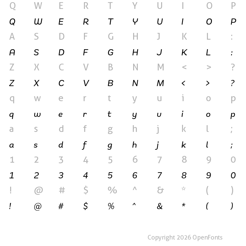 Character Map of Remora Sans W2 Medium Italic