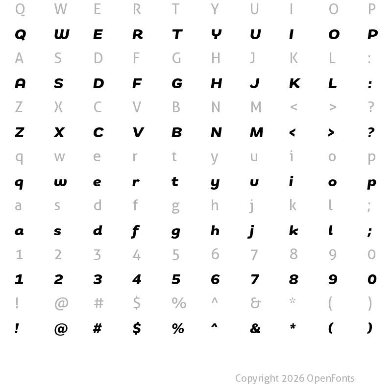 Character Map of Remora Sans W3 Bold Italic