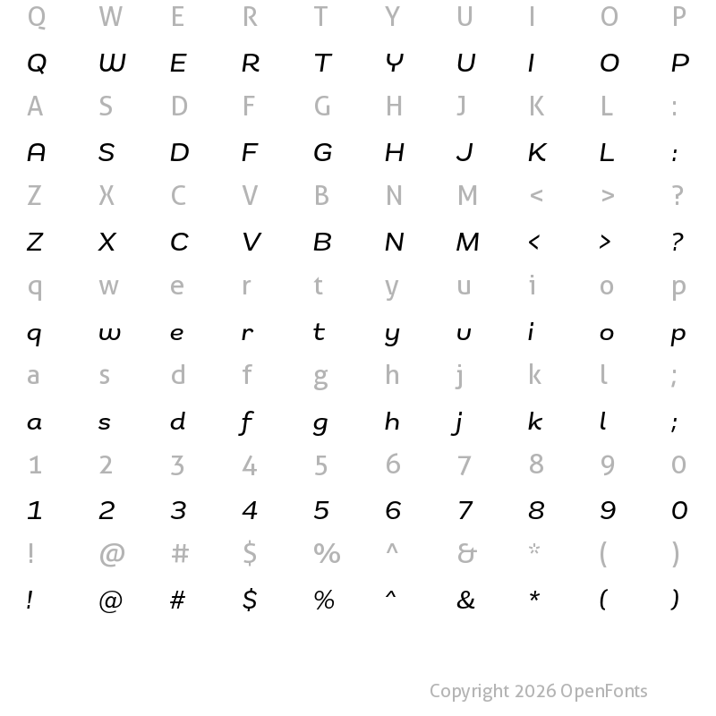 Character Map of Remora Sans W3 Medium Italic