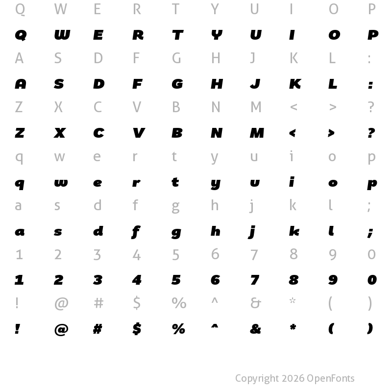 Character Map of Remora Sans W3 Ultra Italic