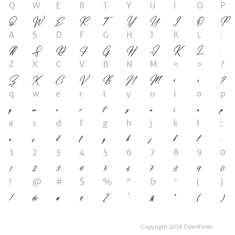 Character Map of Renatta Signature Italic