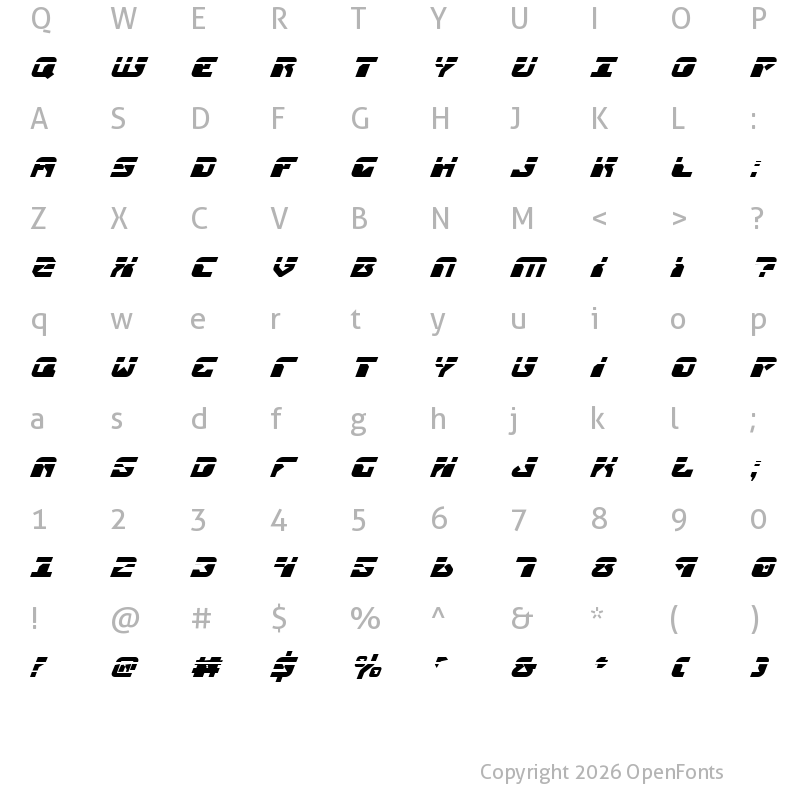 Character Map of Replicant Laser Italic Laser Italic