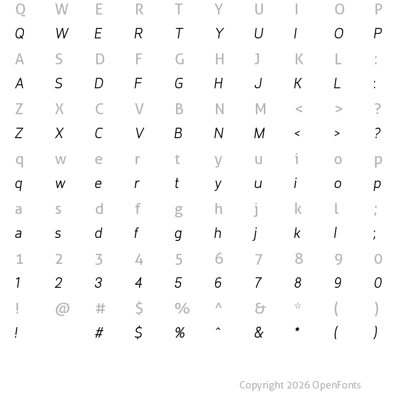 Character Map of Requiem Italic
