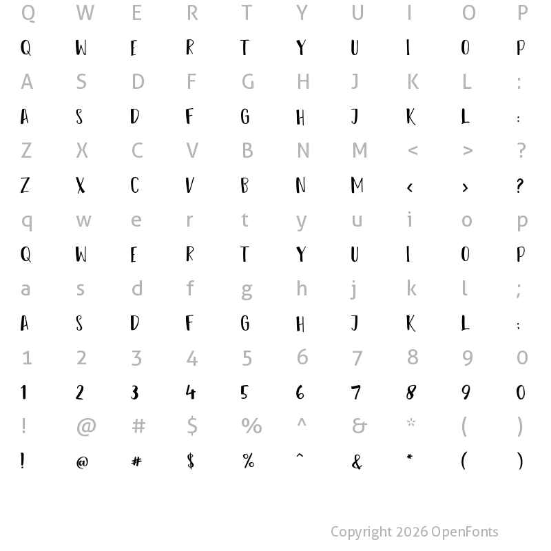 Character Map of Reshuffle Sans Regular
