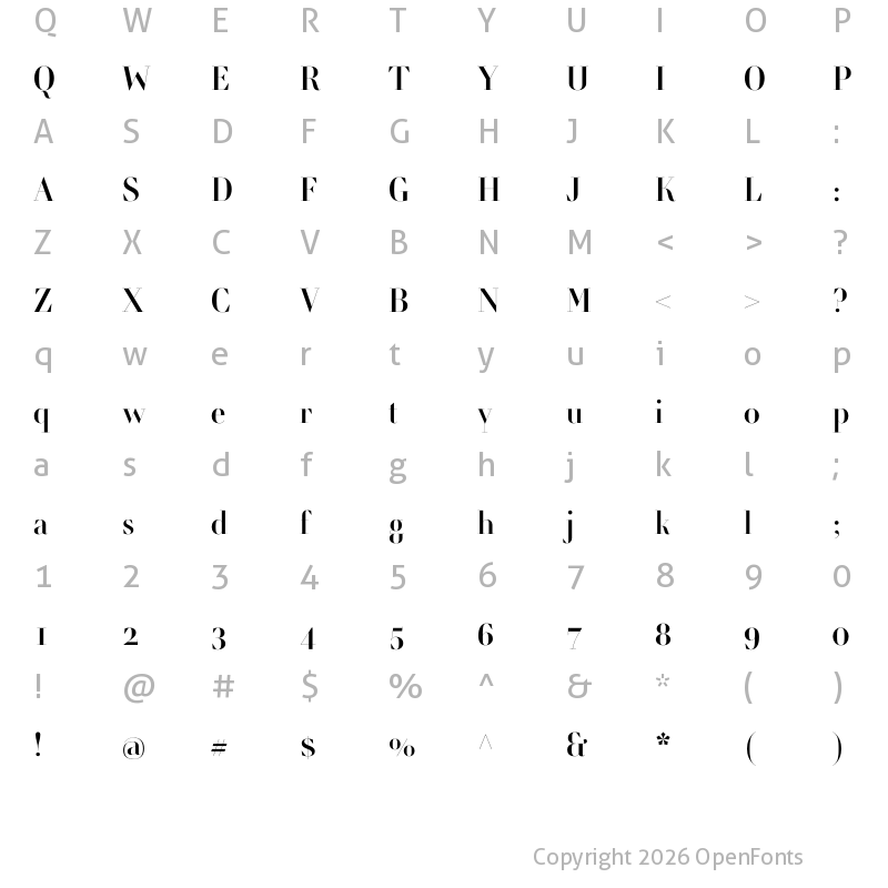 Character Map of Retiro Std Regular 64pt