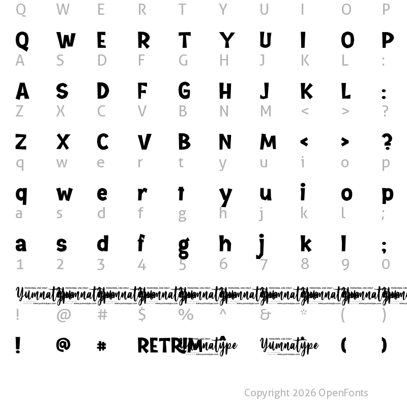 Character Map of Retrim Personal Use Regular