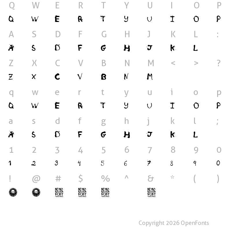 Character Map of Retro Killer Regular