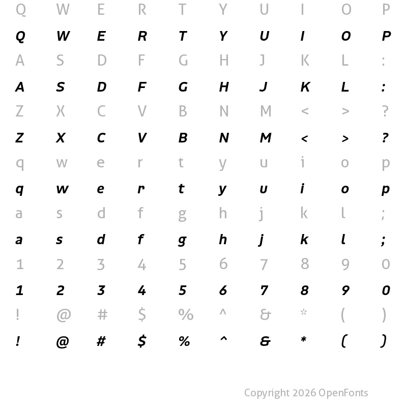 Character Map of Rigby Bold Italic