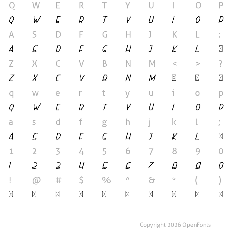 Character Map of Right Hand ExtBoldItalicDash