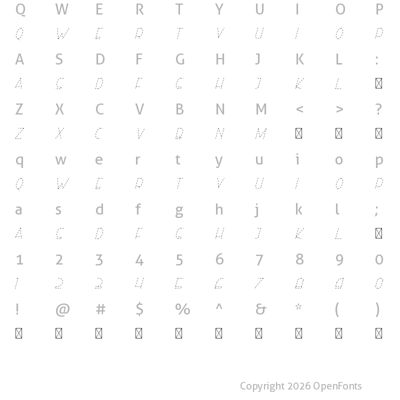 Character Map of Right Hand HairlineItalicDash