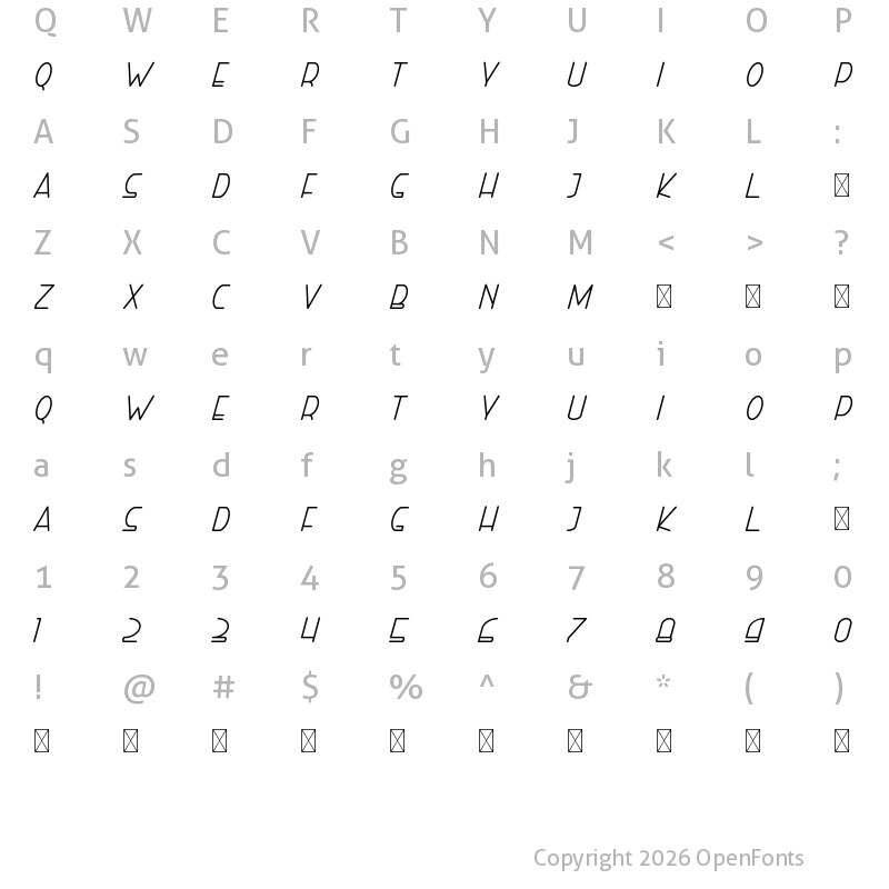 Character Map of Right Hand Italic