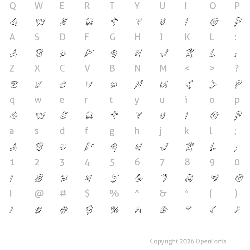 Character Map of Righteous Kill Outline Italic Italic