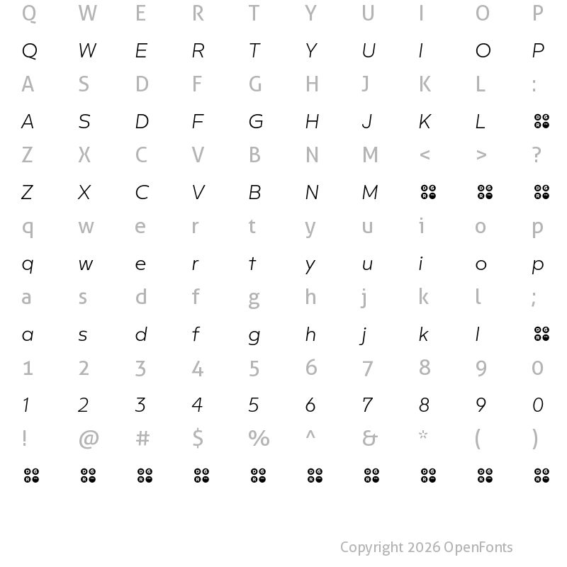 Character Map of Rileno Sans Light Italic
